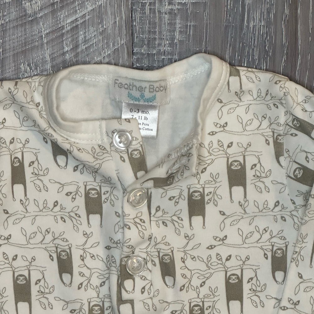 Feather Baby Sloth Print Ultra Soft Pima Cotton 0-3 month Footie Pajama